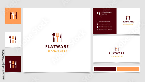 Flatware logo design with editable slogan. Branding book and business card template.