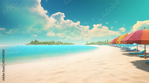 Coastal Paradise: Pristine Beach Background 3D Illustration for Serene Escapes.