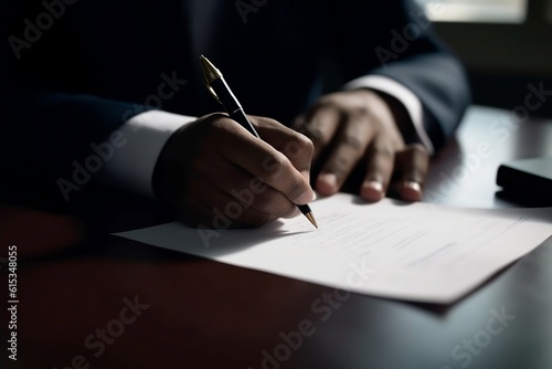 person signing a contract.  © D