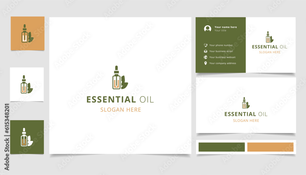 Essential oil logo design with editable slogan. Branding book and business card template.