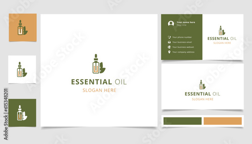 Essential oil logo design with editable slogan. Branding book and business card template.