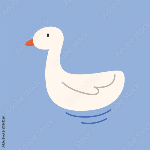 Cute white duck cartoon flat design. Vector illustration