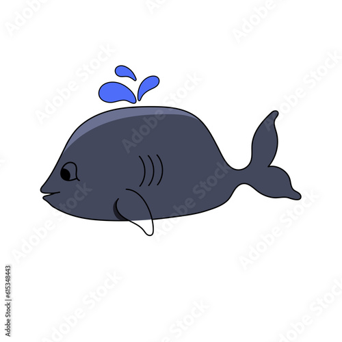 Big whale cute animal sticker. breaching, huge, fauna, drawn, travel, whales, surface. Vector Illustration