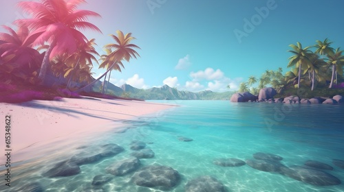 Secluded Shores: Serene 3D Illustration Background for Tranquil Escapes © Yaiza Canvas
