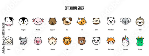 Cute animal sticker collection. horse, hand drawn, art, kawaii, smile, greeting, children. Vector Illustration