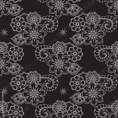 Wallpaper Mural White outline paisley on black background. Vector ethnic seamless pattern. Torontodigital.ca