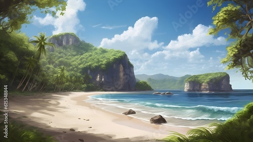 Secluded Shores: Serene 3D Illustration Background for Tranquil Escapes