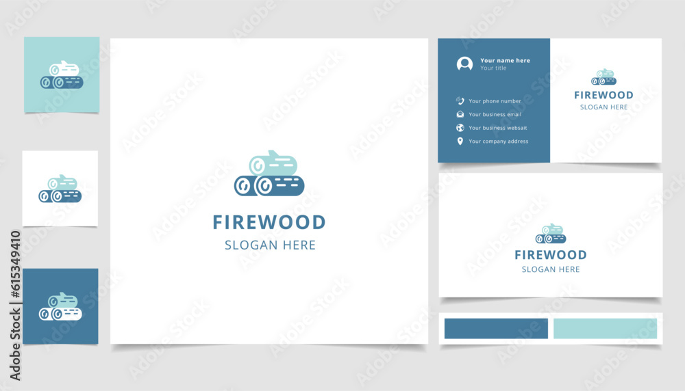 Firewood logo design with editable slogan. Branding book and business card template.