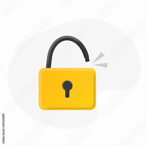 Padlock open flat vector icon cartoon 3d illustration isolated, illustrated unlocked padlock symbols modern clipart. 