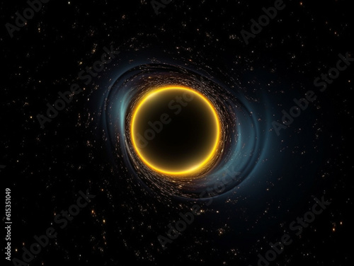Black hole, big bang and universe vortex in dark sky for astrology, solar system and space in science research. Ai generated, ring and dimension tunnel of explosion, cosmic creation and sun eclipse