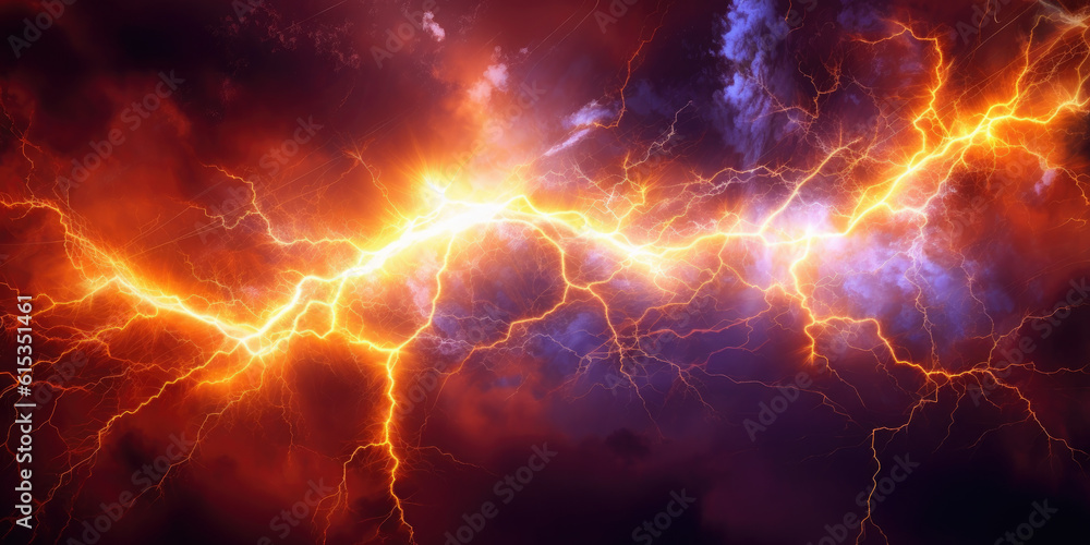 Orange electric lightning background. Generative AI