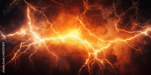 Canvas Print Orange electric lightning background. Generative AI