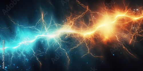 Orange electric lightning background. Generative AI photo