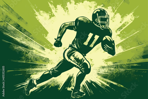 an isolated rugby player is running to the goal in vector format.