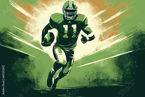 an isolated rugby player is running to the goal in vector format.