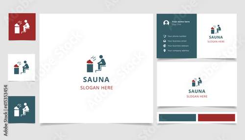 Sauna logo design with editable slogan. Branding book and business card template.
