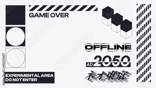 Minimal Technology Black and White Futuristic Line Art, Template Set