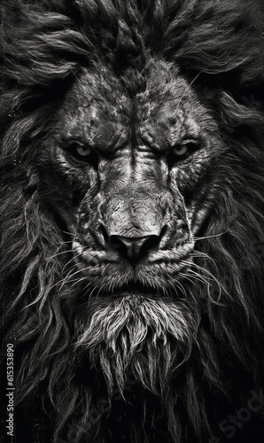 Generative AI Portrait of a lion in black and white. Animal portrait.