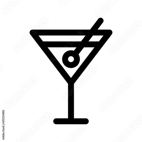 Martini coctail with olive line icon