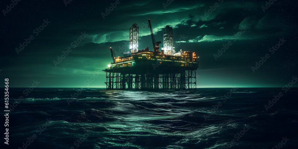 Offshore petroleum platform oil rig and gas at sea water sunset light. Generation AI Offshore petroleum platform oil rig and gas at sea water sunset light. Generation AI