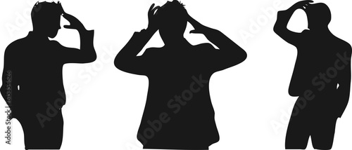 Tablou pe pânză half body man silhouettes in various poses thinking, confused, stressed