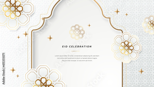 Vector realistic eid mubarak ramadan kareem white background with candles and moon