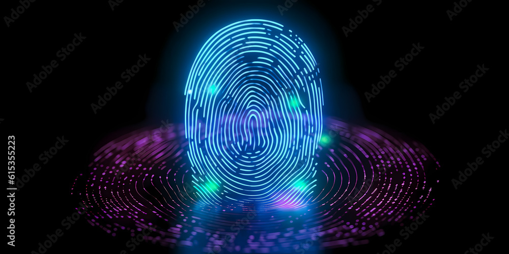 Security system with fingerprint on cyber technology neon background ...