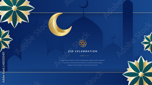Vector elegant ramadan kareem eid mubarak decorative festival card blue background