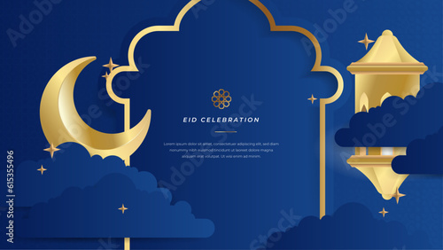 Vector elegant ramadan kareem eid mubarak decorative festival card blue background