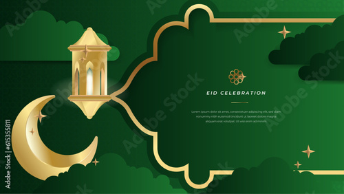 Vector artistic islamic ramadhan kareem eid celebration green background cultural banner design vector