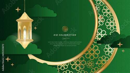Vector cultural eid mubarak eid adha idul fitr ramadan kareem card design green background