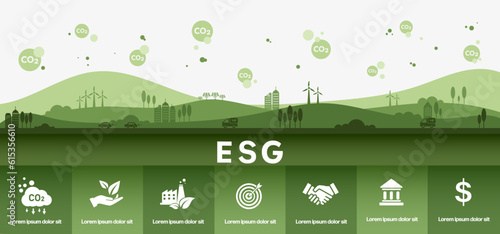 ESG concept icon for business and organization, Environment, Social, Governance and sustainability development concept with venn diagram, vector illustration, infographic.