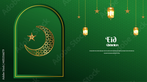 Vector elegant ramadan kareem eid mubarak decorative festival card green background