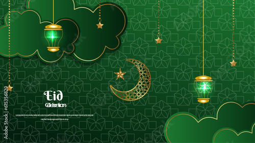 Vector elegant ramadan kareem eid mubarak decorative festival card green background
