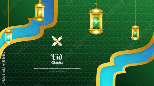 Vector cultural eid mubarak eid adha idul fitr ramadan kareem card design green background
