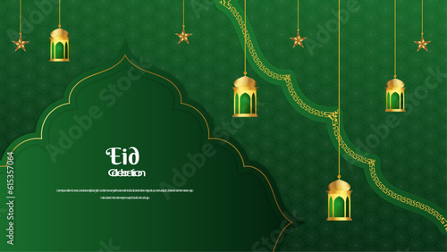 Vector cultural eid mubarak eid adha idul fitr ramadan kareem card design green background