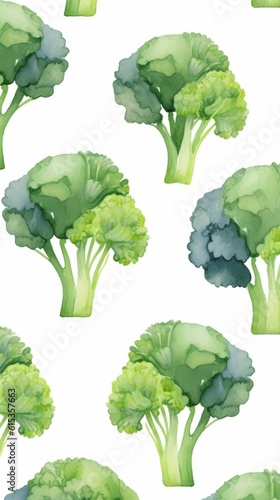 Fresh Organic Broccoli Vegetable Background, Vertical Watercolor Illustration. Healthy Vegetarian Diet. Ai Generated Soft Colored Watercolor Illustration with Delicious Juicy Broccoli Vegetable.