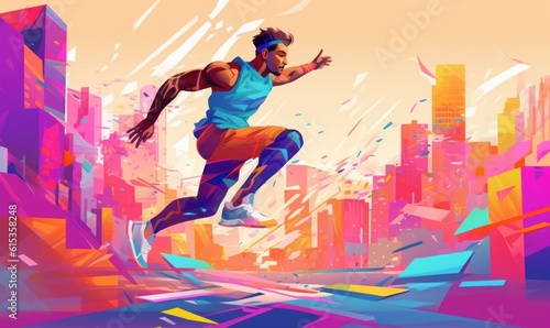 Professional Athlete Male in Sport Action  Sport Man Illustration on Colorful Background. Generative Ai