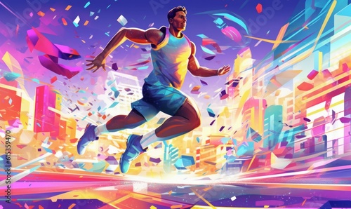 Professional Athlete Male in Sport Action, Sport Man Illustration on Colorful Background. Generative Ai © CYBERUSS
