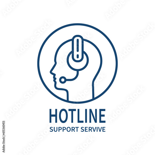 hotline or support service with thin line head. linear stroke logotype graphic lineart design isolated on white. concept of business counselor or virtual assistant or technical receptionist with mic