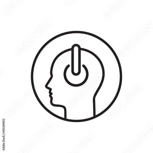 simple thin line black head with headphones. flat linear stroke art logotype graphic lineart design isolated on white. concept of business counselor or virtual assistant or technical receptionist