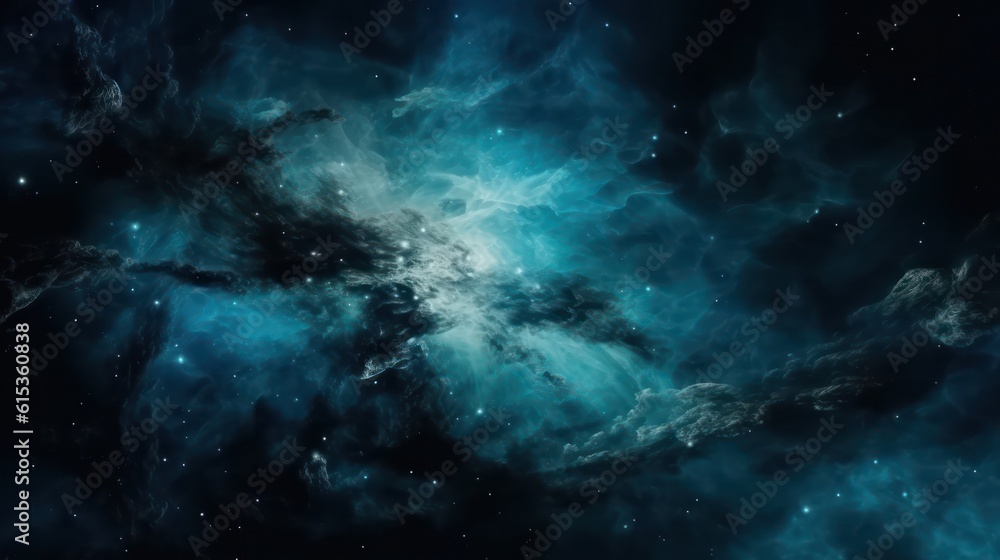 Abstract blue galaxy space background, colorful cosmos universe backdrop