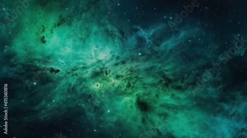 Abstract green galaxy space background, colorful cosmos universe backdrop