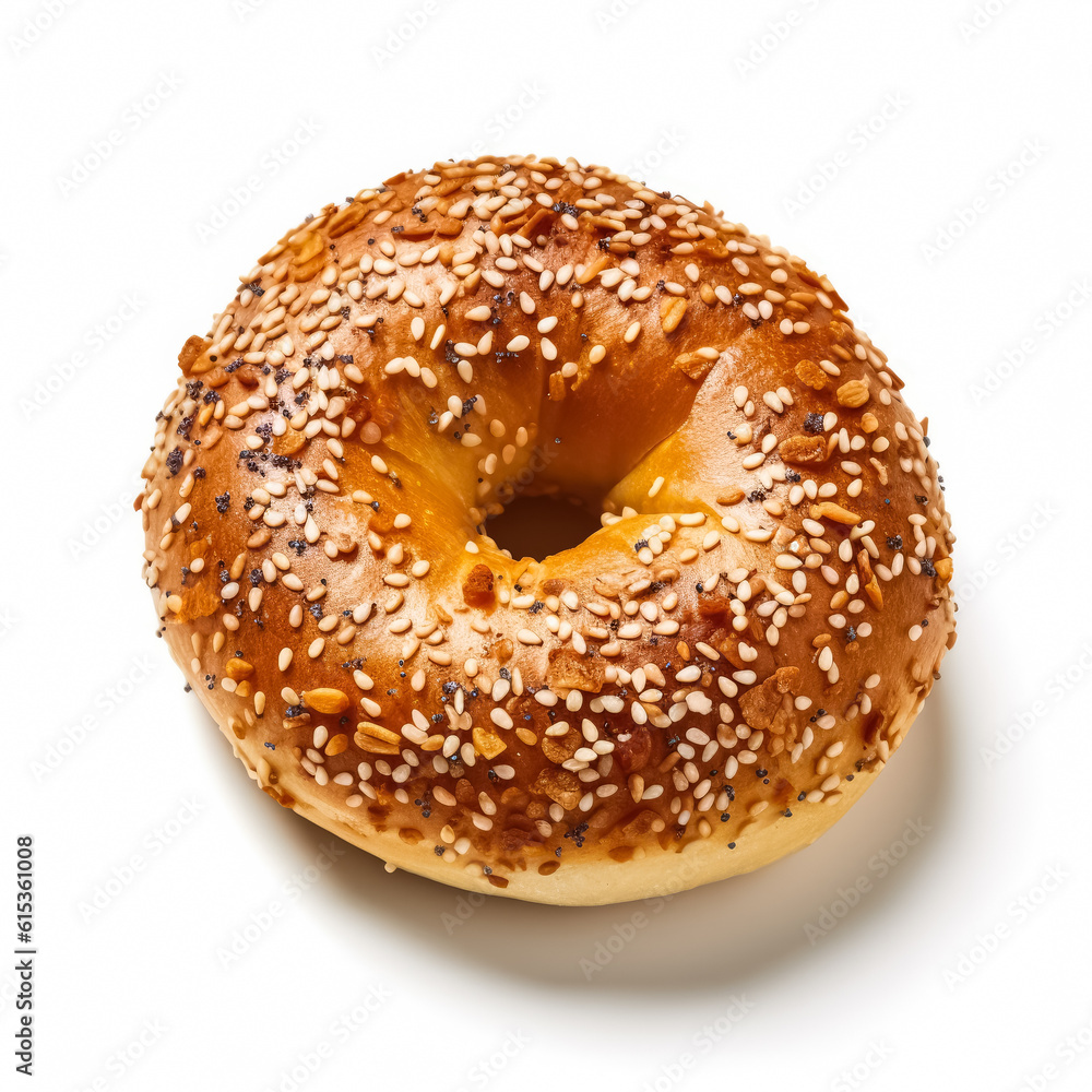 Delicious bagel isolated on white background, generative AI Delicious bagel isolated on white background, generative AI