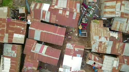 Bird's Eye View Over Slum Area In Tanzania - drone shot