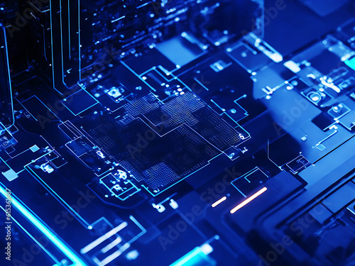 Electronic circuit board close-up computer chip using Ai
