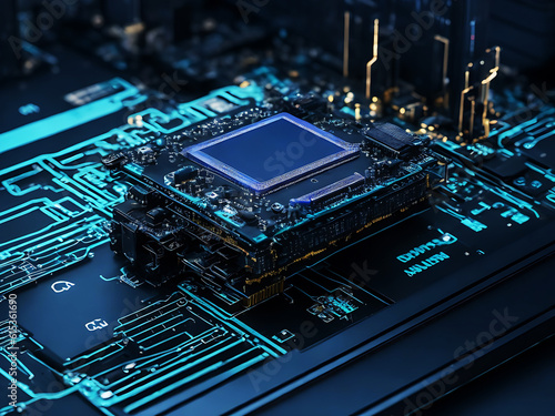 Electronic circuit board close up computer chip
