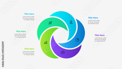 Abstract element is divided into 5 parts. Business data visualization for presentation. Vector infographic diagram photo