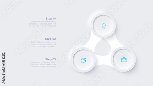 Metaball with three circles in the shape of a triangle. Cycle infographic template with 3 options
