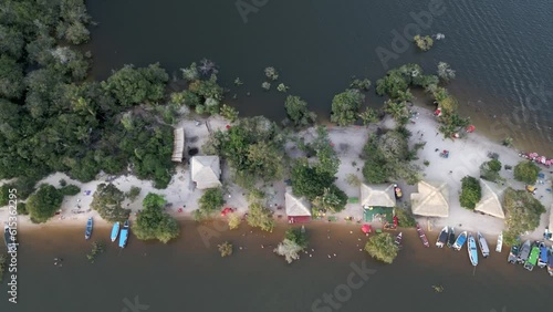 aerial top down of alter do Chao  Ilha do Amor (Island of Love), a narrow strip of paradise in  Rio Tapajós para state Brazil aerial footage